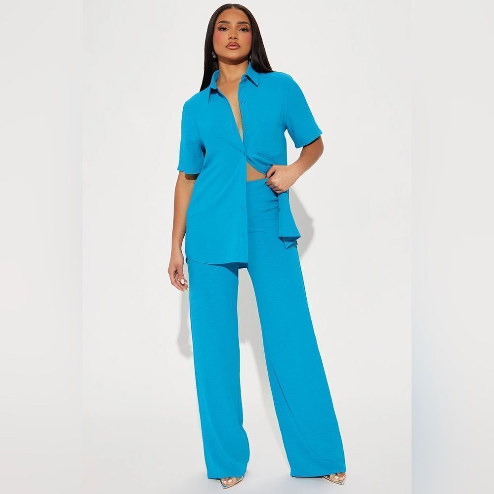 NWT Fashion Nova Women's Mackenzie Short Sleeve Pant Set Turquoise Size Medium